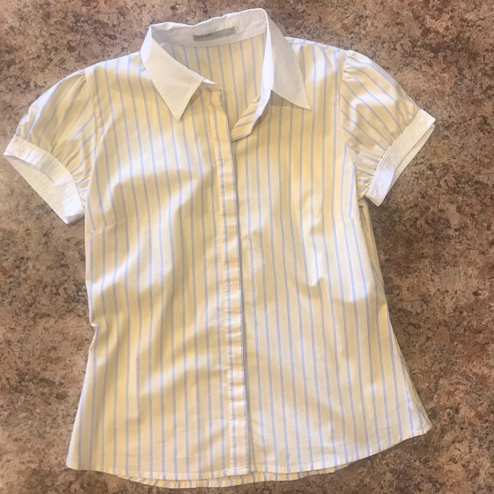 Yellow & Blue Pinstripe Button Blouse